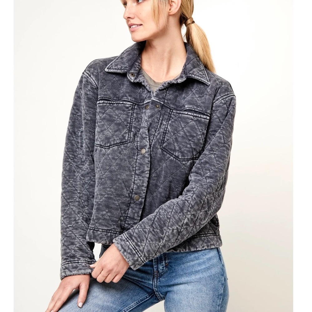 Jane and Delancey Super Soft Quilted Jean Denim Jacket - Dark Blue